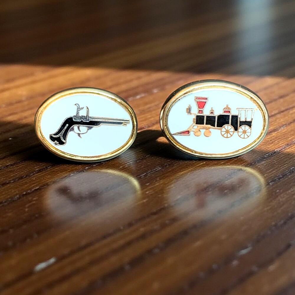 SWANK Novelty Tie Clips Vintage | Railroad & Revolver